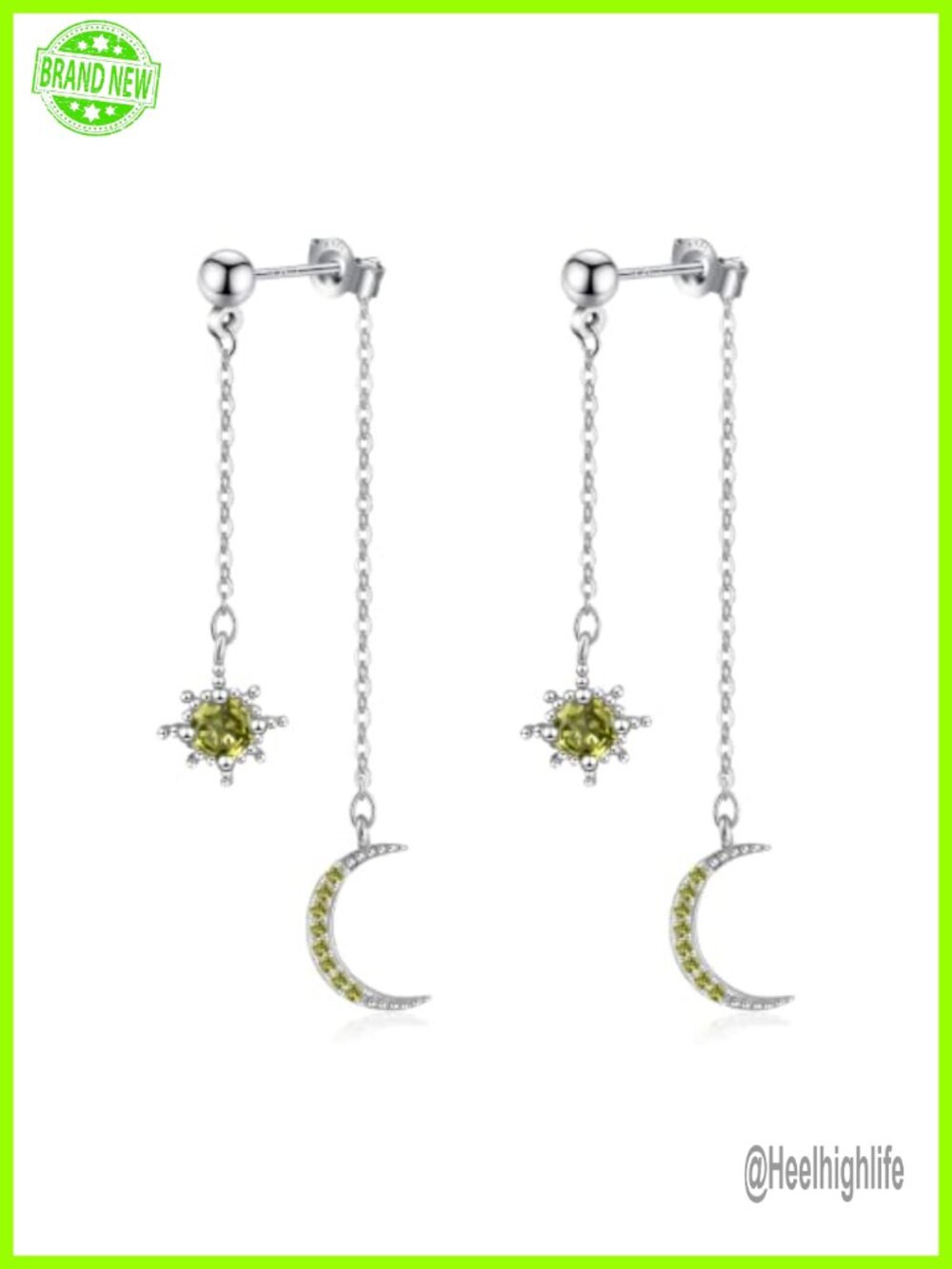 925 Sterling Silver Moon Star Dangle Drop Earrings Cubic Zirconia Celestial